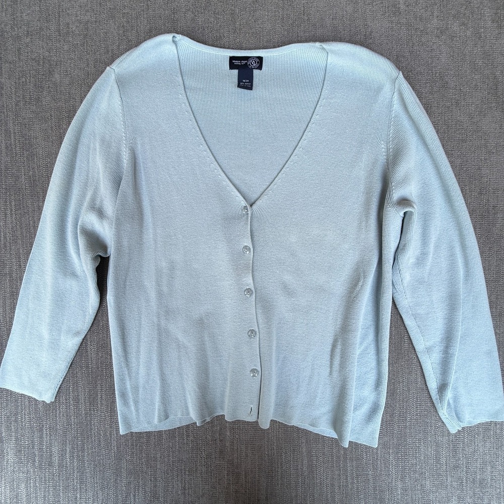 Venezia Cardigan Sweater Womens 18/20 Blue Knit V-Neck Long Sleeve Button Front